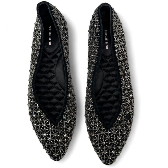 Birdies Women's Goldfinch Pointed Toe Suede Ballet Flat in Pewter Crystal 8.5 - Picture 1 of 16